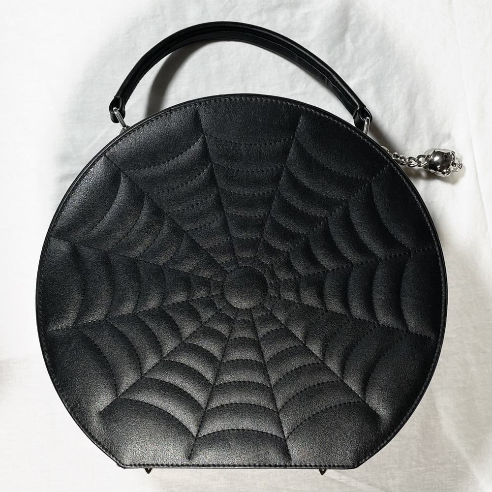 Lux De Ville Spiderweb Hatbox Purse Black Vegan Leather Goth Kat Von D Pinup
